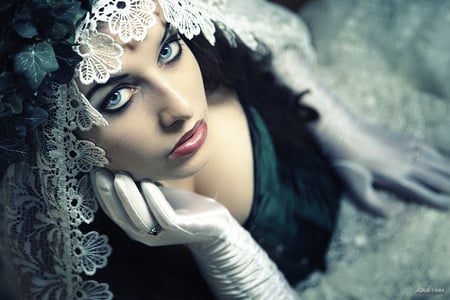 Faraway - abstract, beautiful, photography, lace, goth, ivy, model, face, gloves