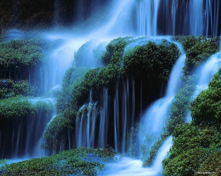 Water of Life - moss, waterfall, green, rocks