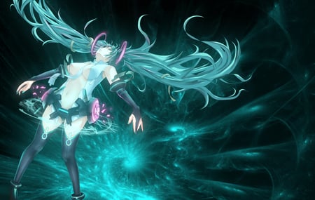 Hatsune Miku Append 01 - pretty, anime, vocaloid, blue, hatsune miku, append 01, headphones, nice, append, whirl, miku append, beautiful, beauty, cool, miku, awesome, hatsune miku append, hatsune, headset, vocaloids