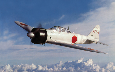 Mitsubishi A6M Zero - fighter, clouds, zeke, zero, war, japan, ww2, mitsubishi, cloud, navy, sky