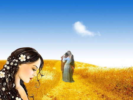 And we walked in fields of gold - couple, remembering, sad, pretty girl, memories