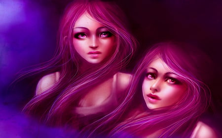 Twins - girls, female, fantasy, twins