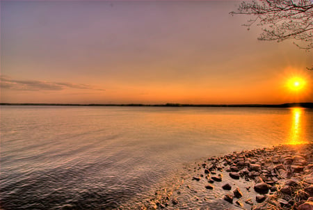 Beautiful sunset - calm, sunset, water, sky