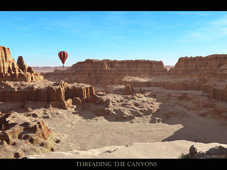 Balloon over Canyon - sand, balloon, canyon, rocks