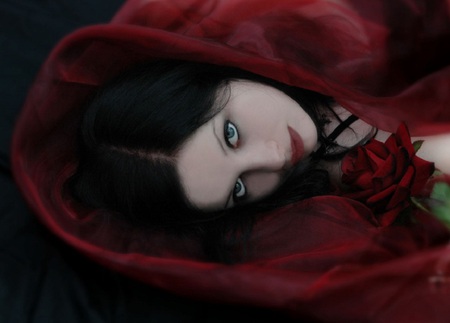 Beauty in Red - beauty, girl, red, goth, fantasy