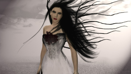 Curse of Laetitia - ocean, girl, beautiful, clouds, fantasy, cg