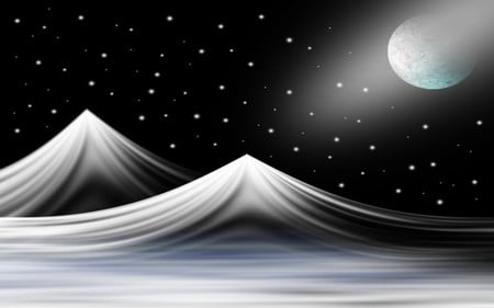 SNOW MOUNTAIN - moon, snow, night, stars, mountain, sky