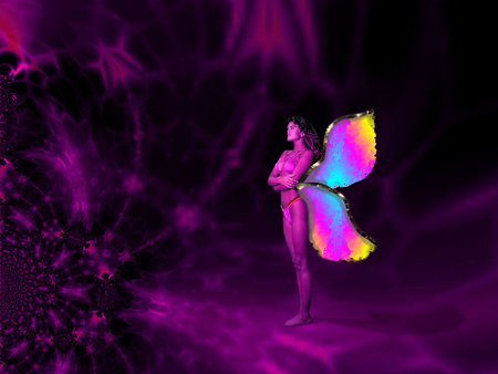 butterfly fairy girl - purple, butterfly, pretty, colorful, wings, fairy, fantasy