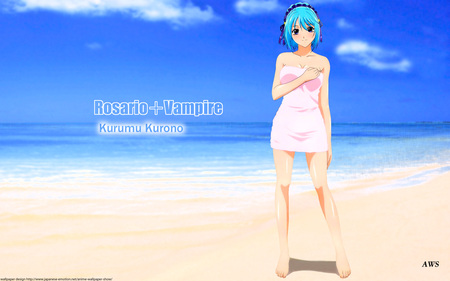 Kuruno Kurumu - beach, sexy, anime girl, vampire, kurumu, kuruno, rosario, towel, cute