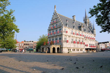 Townhall Gouda back and side - little towers, townhall, window shutters, ornaments, medieval