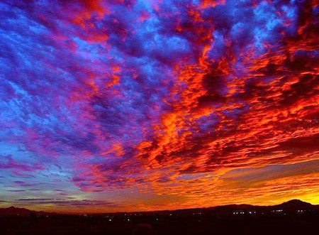 Glory sky - horizon, sky, yellow, blue, orange, sunset, buildings, gold