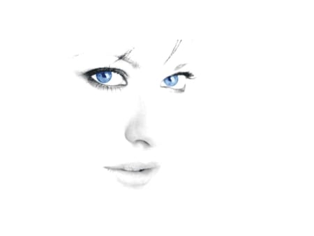 Blue Eyes on White - vector, abstract, girl, blue, eyes, fantasy