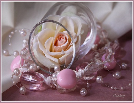 Delicate beauty - delicate, pearls, beautiful, beads, flower, pink, white, rose, glass