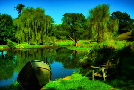 Paradise - water, chair, lake, boat