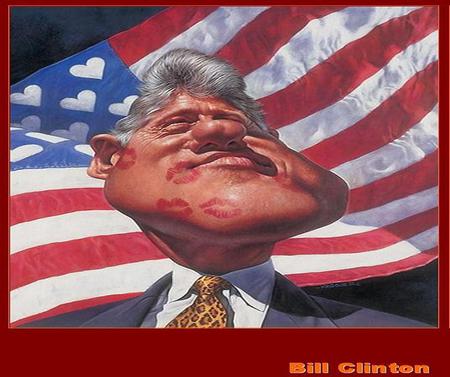 Hail the Cheat - I mean Chief - bill clinton, president, white hearts, face with lipstick left on, flag