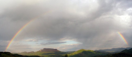 rainbow in Romanian mountains - clouds, nature, rainbow, mountains, sky