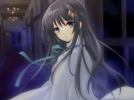 Mayuri Shirasagi - lonely, anime, girl, flyable heart, long hair, dark