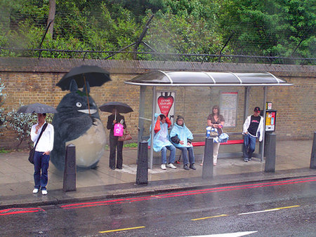 Monster At Bus-Stop - bus stop, bus shelter, art, photography