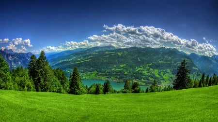 Beauty of Nature - clouds, trees, hills, nature, green