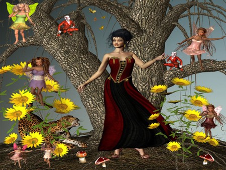 FAIRY FOREST - flowers, fairies, butterflies, mushrooms, forest, tree