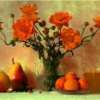 Pears, apricot and orange flowers