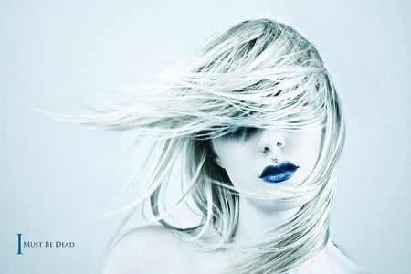 I Must be Dead - abstract, pierced, blue, beautiful, photography, model, lip, lipstick