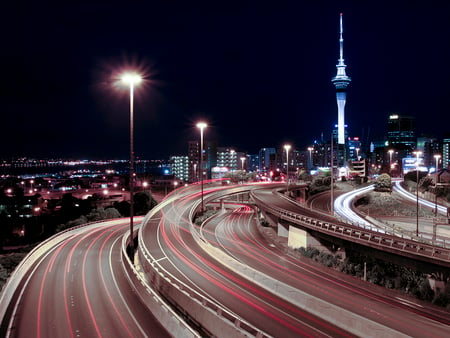 spaghetti junction - night, architecture, modern, bridges