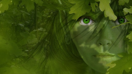 Camouflage - girl, fantasy, eyes, green