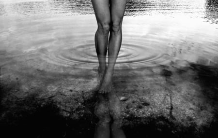 Legs of an Angel - pond, legs, artwork, girl, ripples, dark