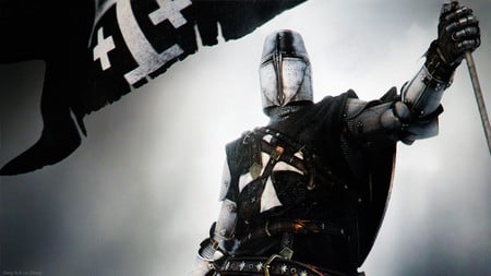 Knight Protector - cross, flag, knight, armour, templar