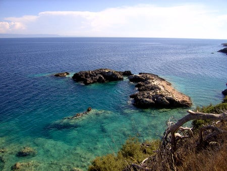 Tremiti Islands Italy - cliff, clear, rocks, water, blue, driftwood, scenic, sea, green