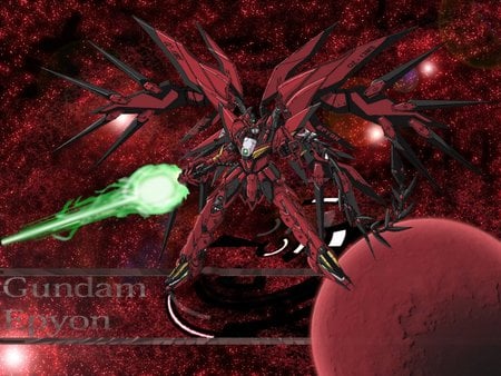 Red Epyon - Gundam Wing - red planet, planet, gundam, stars, lightsaber, red, epyon, gundam wing, red gundam