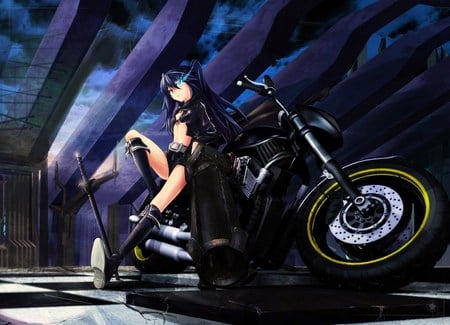 Black Rock Shooter - black rock shooter, motorcycle, anime, wallaper, kuroi mato