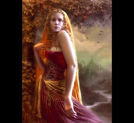 AUTUMN GYPSY - female, autumn, red, gold, gypsy, tree