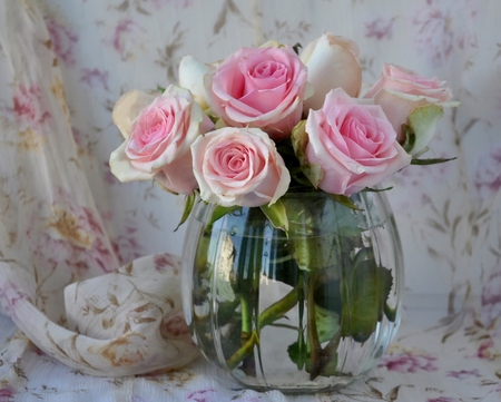 still life - vase, roses, water, beautiful, photography, photo, cool, flower, pink, still life, gentle, bouquet, flowers, rose, nice