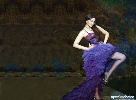 Layers of Purple - gown, sonakshi sinha, lavendar, indian, bollywood, frills, exotic, movies, brunette