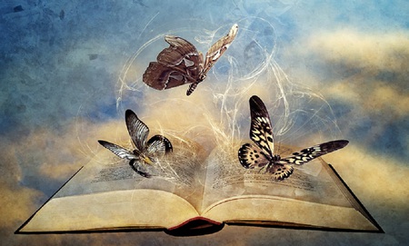 Learning to Fly - butterflies, book, fantasy, abstract