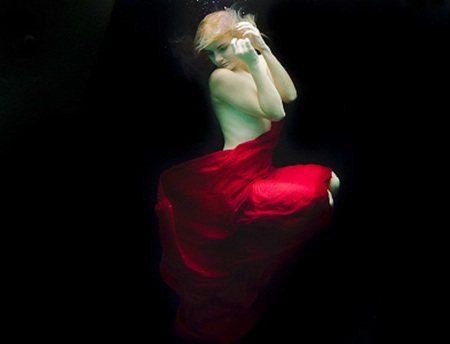 Submerged - under water, red, girl, fantasy