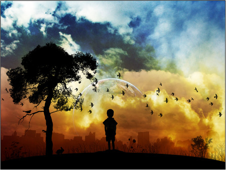 The Little Boy - nature, abstract, sky, landscape, the little boy sky, tree, world