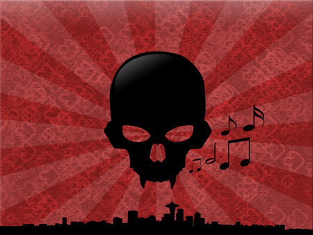 Skull Singing Over The City - skull, city, music, sing