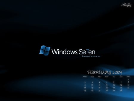 Windows Seven Calander Wallpaper - windows seven, february, february 2009, windows 7, calander