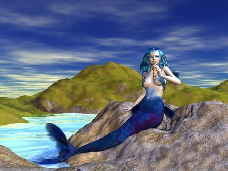 Lorelei - banks, mermaid, blue