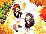 autumn card_captor_sakura daidouji_tomoyo kero kinomoto_sakura school_uniform