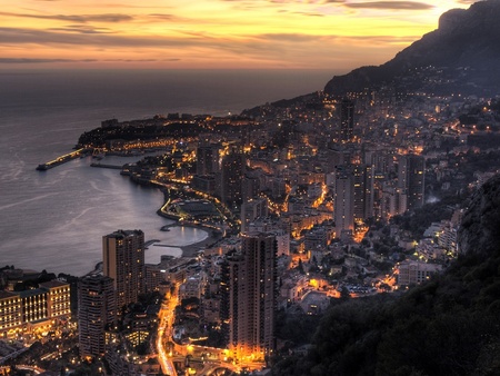 Monaco Night - places, classy, monaco, night, cityscape, big cities, modern, european, skyline, france, mediterannian, city, architecture, sea, europe