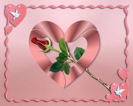 heart and rose - love, pink, heart, valentines day, rose