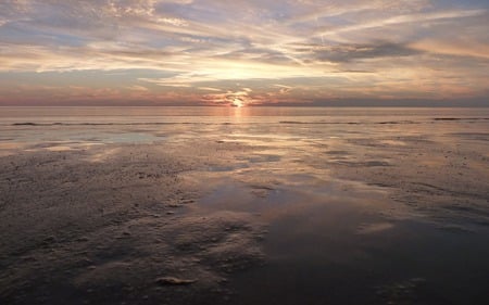 Sunset in the Horizon - nature, beaches, reflection, clouds, tide, twilight, low, sunset