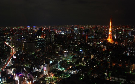 Tokyo at Night - city, architecture, nigt, tower, buildings, lights