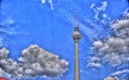 Against a Painted Sky - sky, blue, clouds, architecture, hdr, tower, moder