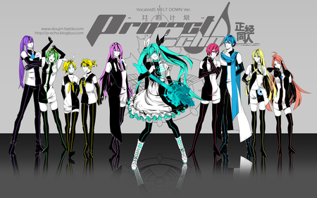 Vocaloids - Project Echo - nice, beauty, guitar, gakupo, twintail, colorful, kaito, black, white, rin, lily, pretty, cool, megurine luka, anime, gumi, miku, cute, luka, hatsune miku, skirt, kagamine rin, meiko, vocaloids, len, vocaloid, beautiful, awesome, kagamine len, dress