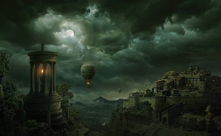 Fantasy City - balloons, landscape, city, fantasy